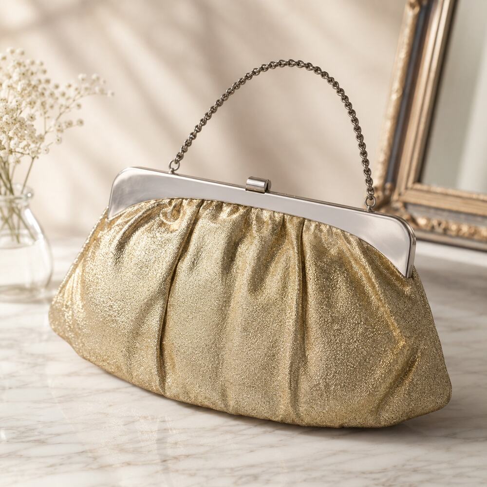1930s Vintage Gold Clutch Purse With Chain Art Deco